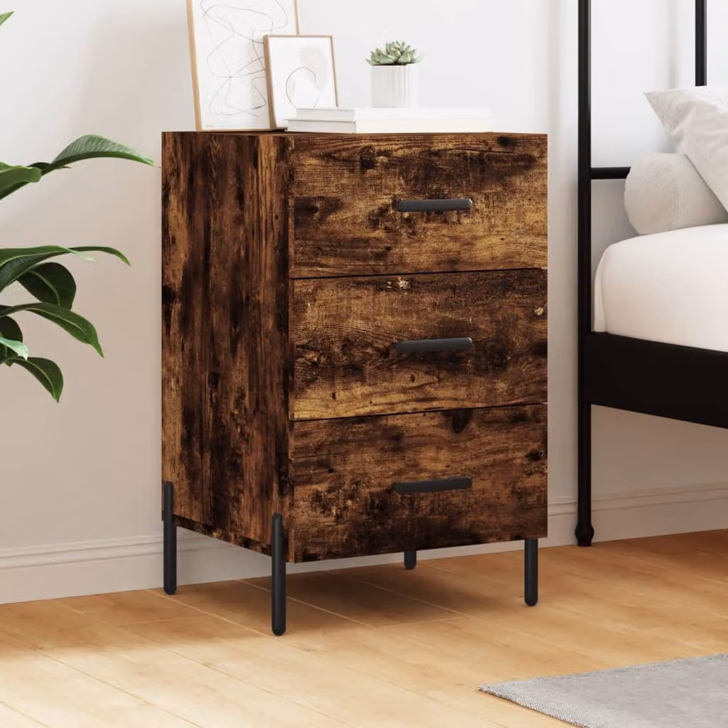 Comodino moderno vidaXL in legno e metallo, colore rovere fumo, L/P/H: 40 x 40 x 66 cm