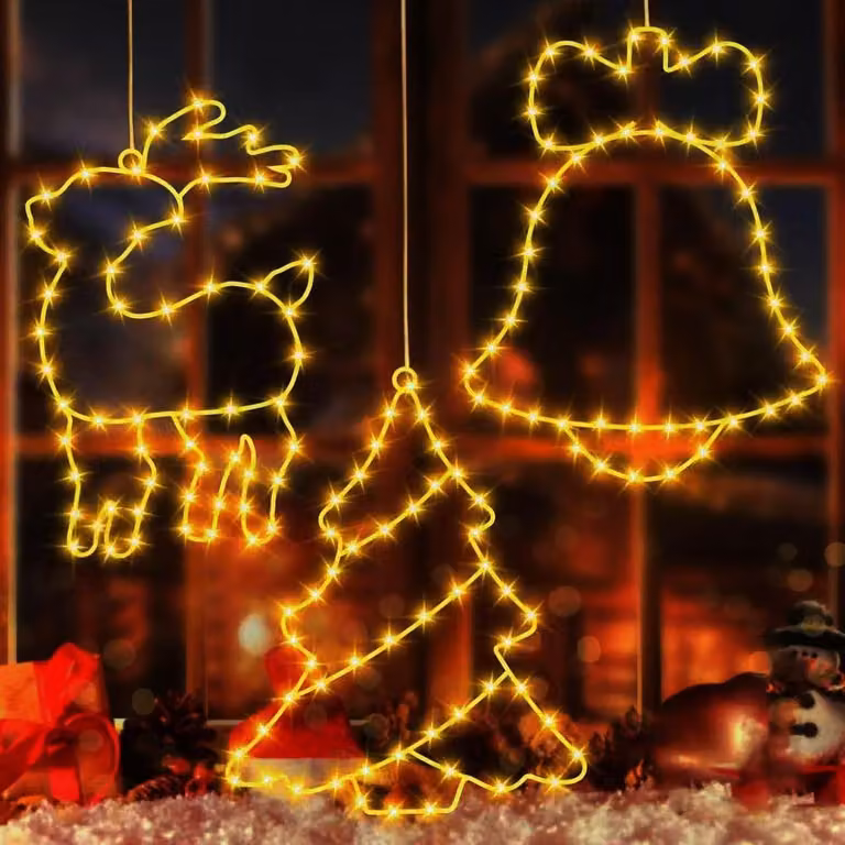 Set di 4 luci a LED per finestre, luce bianco caldo, alimentate a batteria, con ventose