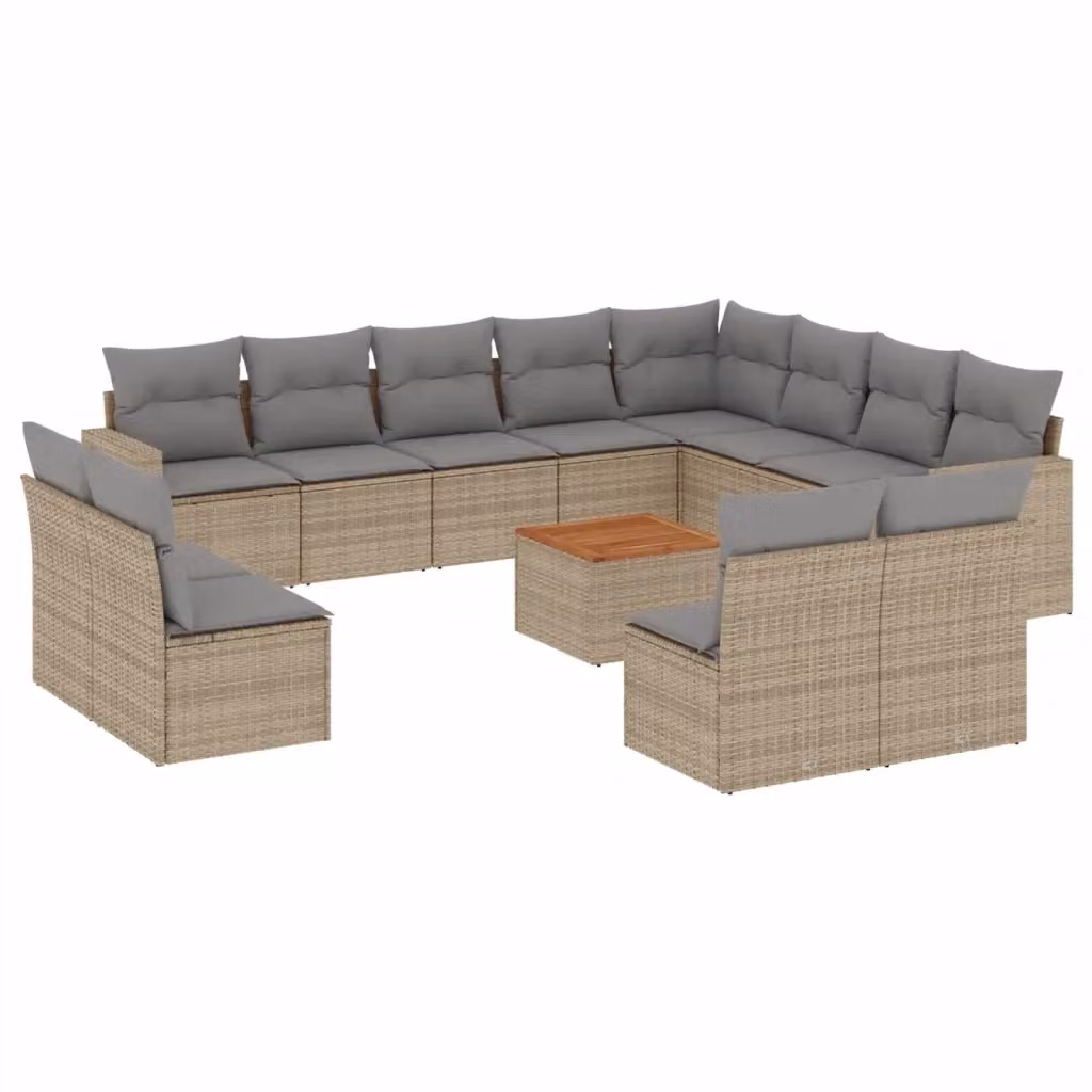 Set Divano da Giardino VIDAXL a forma a U in Polyrattan con Cuscini Beige, 13 Pezzi – 2