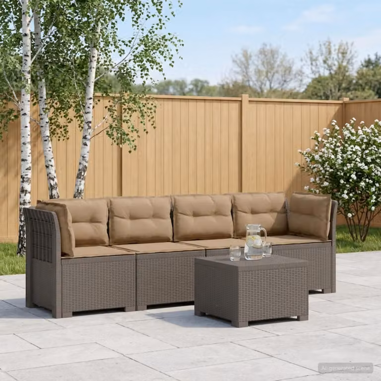 Set da giardino vidaXL moderno a forma di L con divano angolare, tavolino da caffè e cuscini imbottiti resistenti ai raggi UV