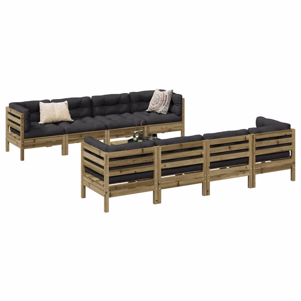 Set di Divani da Giardino vidaXL 9 Pezzi in Legno di Pino Trattato con Cuscini Grigio Antracite – 1