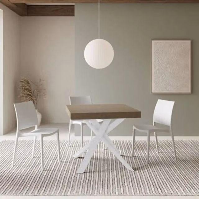 Tavolo allungabile 90/194x90 cm Clerk tortora gambe bianche