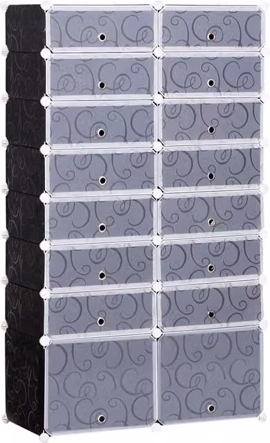 Scarpiera Modulare Homcom con 16 Cubi e 6 Ripiani, Design Moderno Bianco e Nero, L/P/H: 95 x 37 x 160 cm
