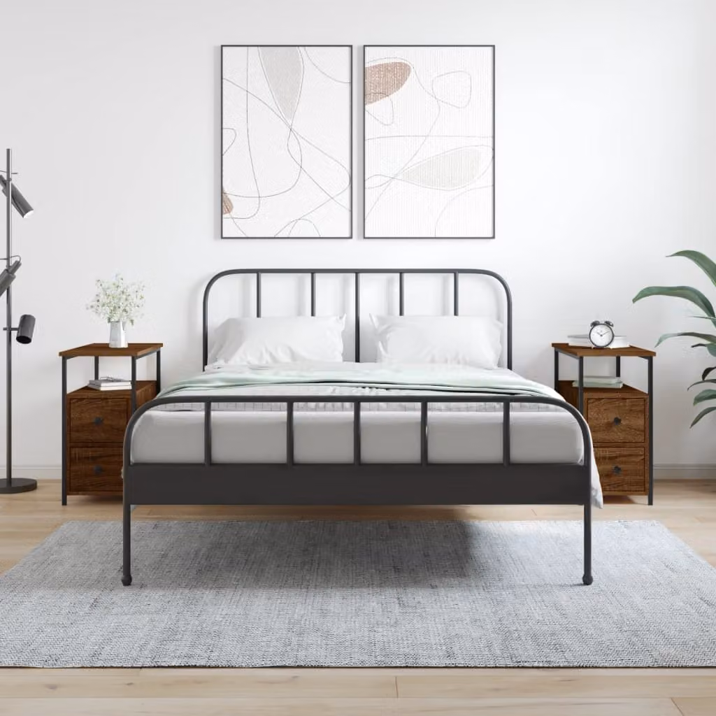 Set di 2 comodini vidaXL in legno multistrato e metallo, colore rovere marrone, L 60 x P 30 x H 60 cm