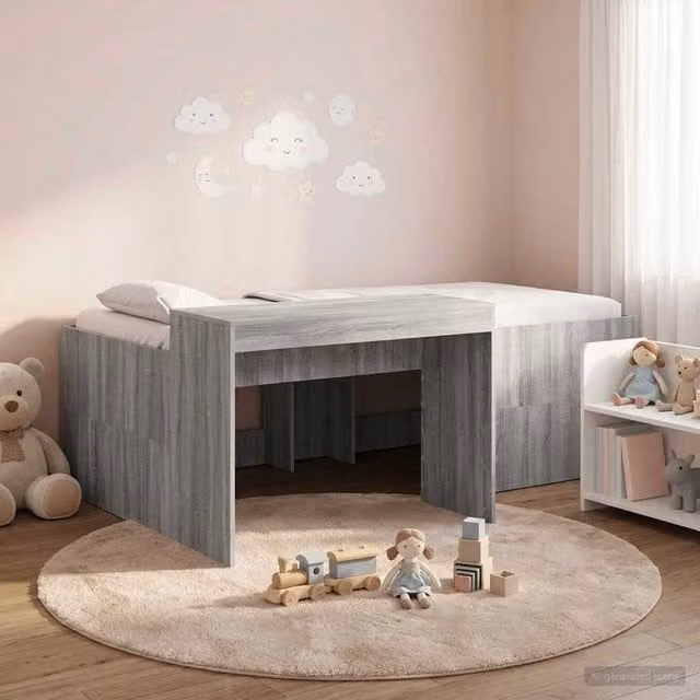 Letto alto per bambini con scrivania vidaXL in legno ingegnerizzato grigio, L/P/H: 190 x 90 x 193 cm – 1