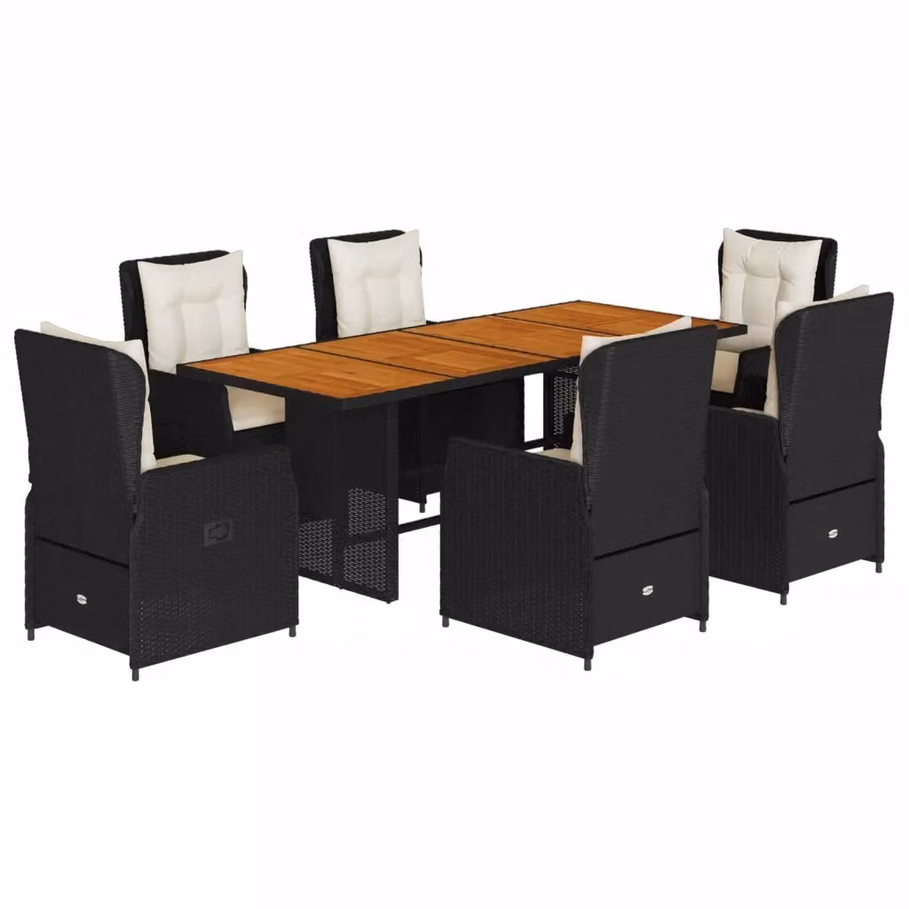 vidaXL Set da Pranzo da Giardino 7 pz in Polyrattan e Legno di Acacia Nero e Bianco – 2