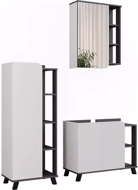 Set di mobili da bagno Karen Antracite/Bianco 3 pezzi Vicco