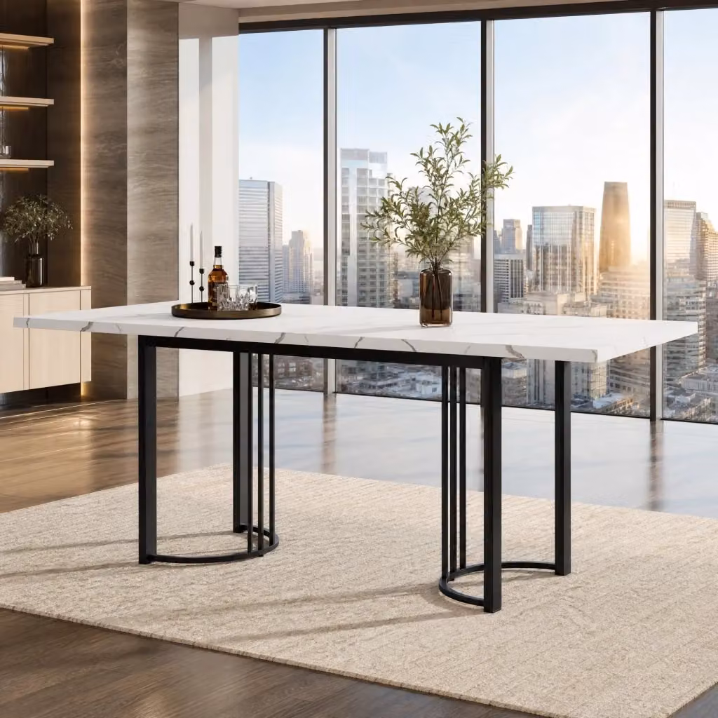 Tavolo da pranzo allungabile REDOM moderno in MDF e metallo nero e bianco L: 140-179,5 cm, P: 80 cm, H: 75,5 cm – 2