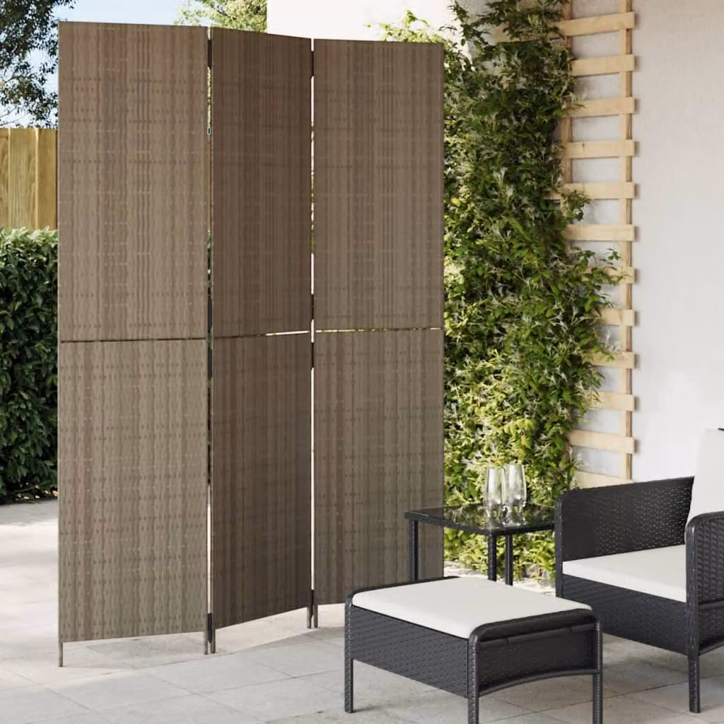 Divisorio per ambienti vidaXL a 3 pannelli in polyrattan e metallo grigio H: 147 cm, L: 200 cm