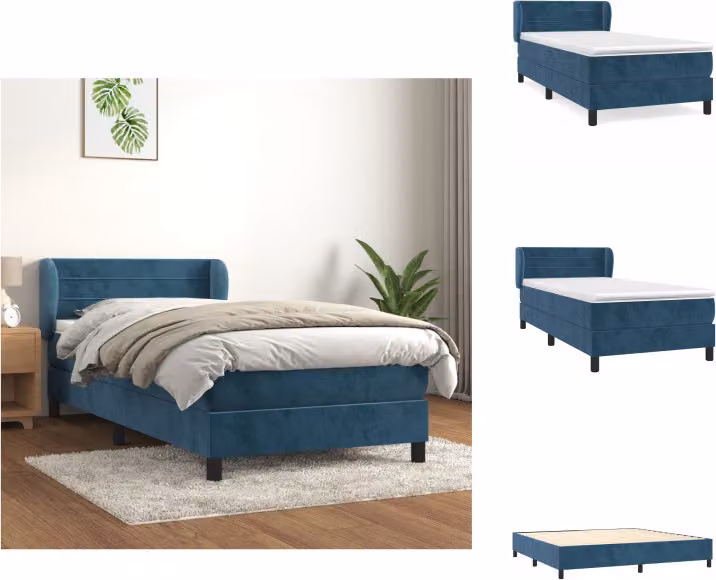 vidaXL Letto a molle con materasso blu scuro 90x190 cm in velluto - Letti e strutture letto