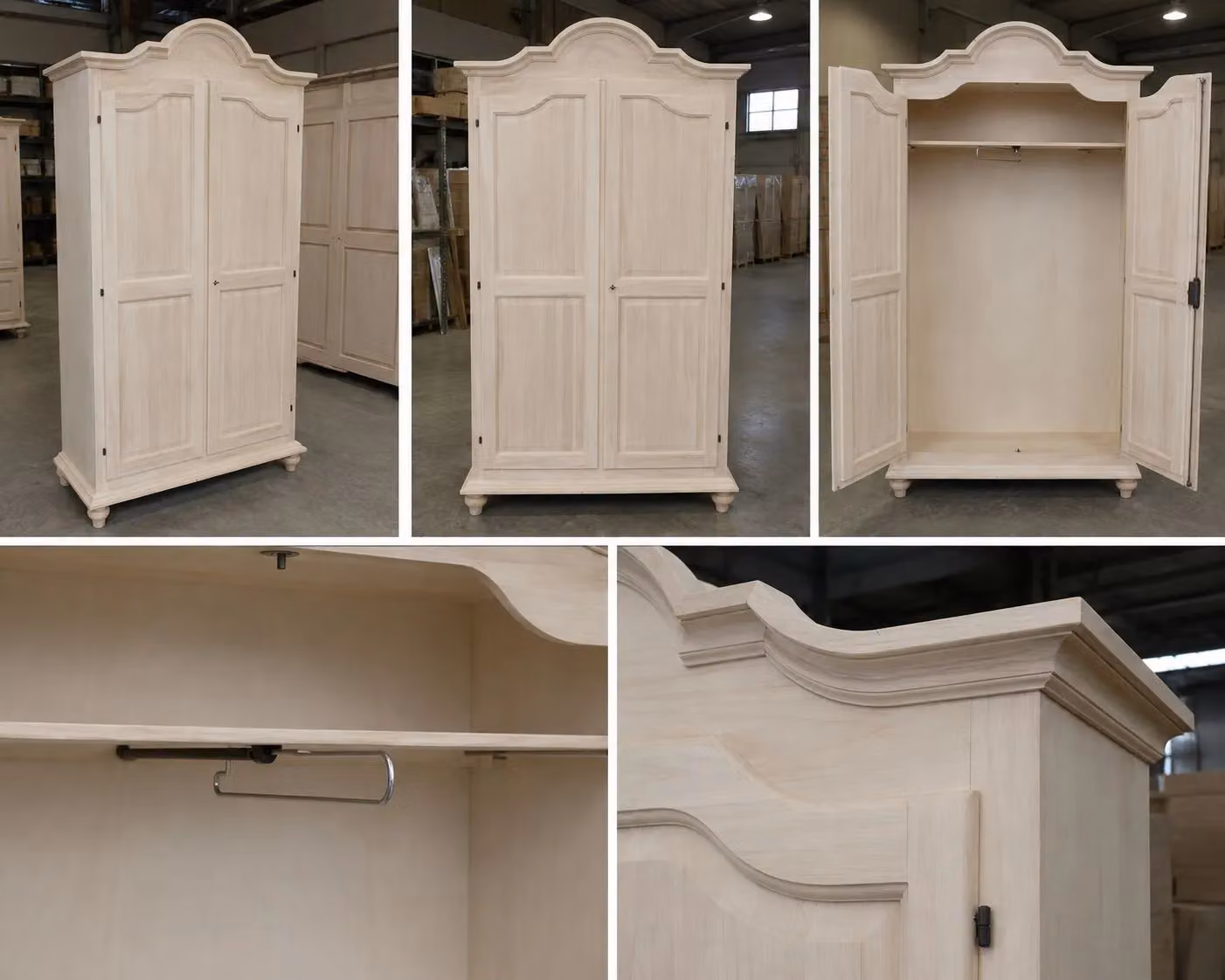 Armadio classico a 2 ante in legno di pioppo grezzo Mobili 2G L/P/H: 112 x 46 x 204 cm – 3