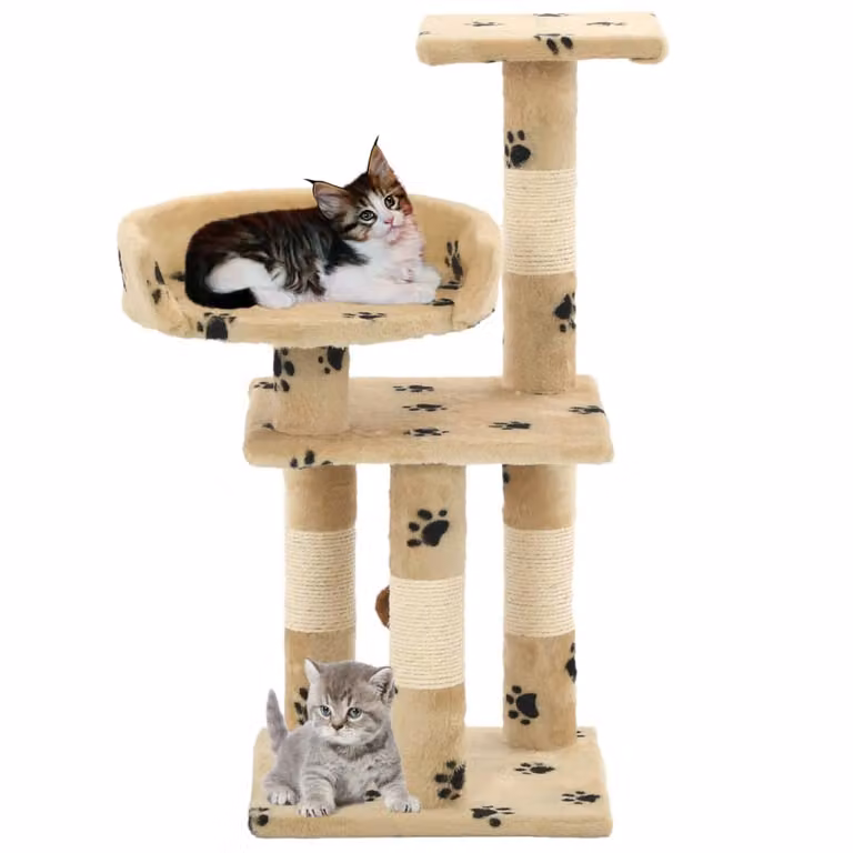 vidaXL Tiragraffi per gatti con colonne in sisal 65 cm Stampa a zampa Beige