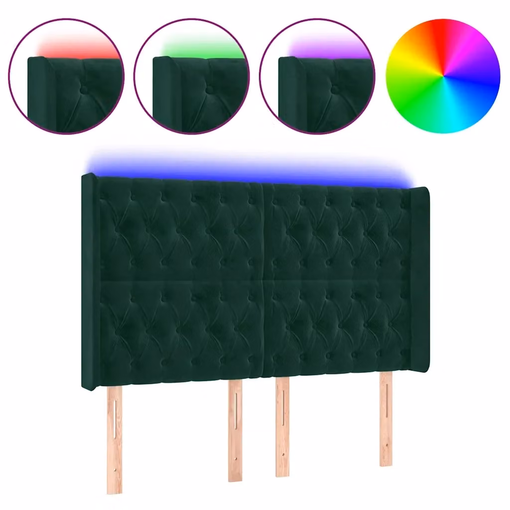 Testiera con LED e porta USB vidaXL in velluto verde scuro, L: 163 cm, P: 16 cm, H: 118-128 cm – 2