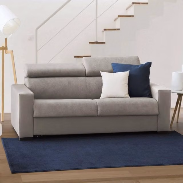 Divano Letto Alinia Talamo Italia, Divano a 2 posti con funzione letto, poggiatesta regolabili e braccioli slim, L: 160 cm, H: 85 cm, Colore Grigio – 1