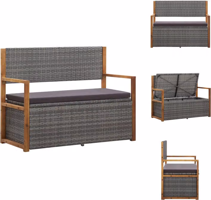 vidaXL Panca con vano portaoggetti 115 cm in poly rattan legno massiccio acacia grigio - Panche da giardino