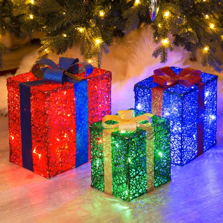 Decorazioni natalizie a LED: 3 scatole regalo, 48 lampadine a luce bianca calda