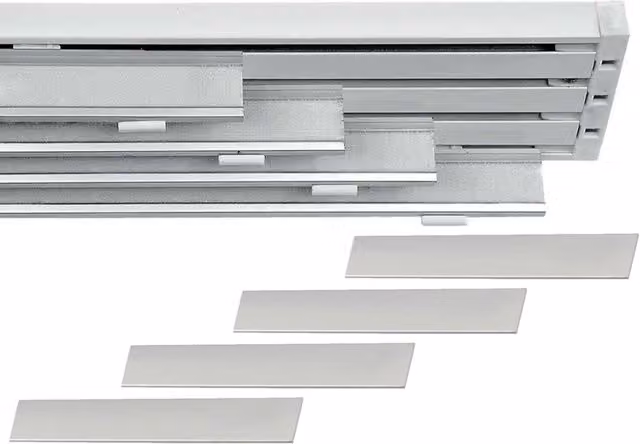 Bastone per tende a pannello TENDEEVOLUTION con comando a corda e apertura a sinistra, binario a 4 vie con portapannelli da 55 cm, montaggio a parete, colore bianco/argento, Lunghezza: 200 cm