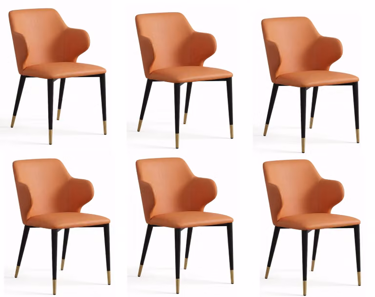 Set di 6 sedie da pranzo moderne, color arancione, in ecopelle, per la cucina