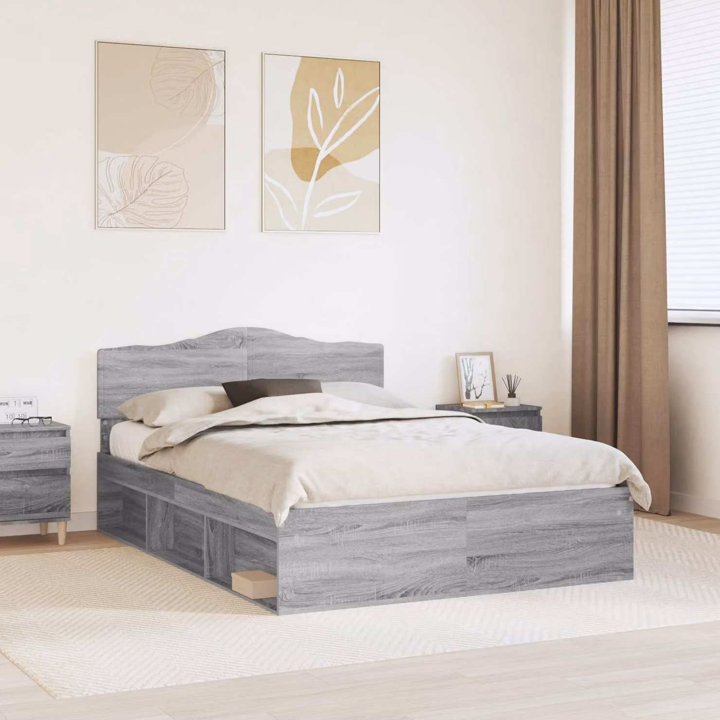 Struttura del letto moderna vidaXL in pino massello e MDF, Grigio Sonoma, L: 160 cm, P: 200 cm, H: 90 cm