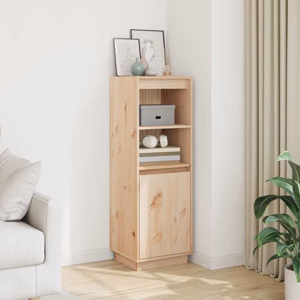 vidaXL Credenza in Legno di Pino Naturale con Ante a Battente e Ripiani Interni, L/P/H: 37 x 34 x 110 cm