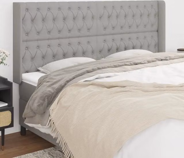 Testiera ad orecchio vidaXL in tessuto grigio chiaro con struttura in legno e materiali misti L: 203 cm, P: 16 cm, H: 118/128 cm – 1