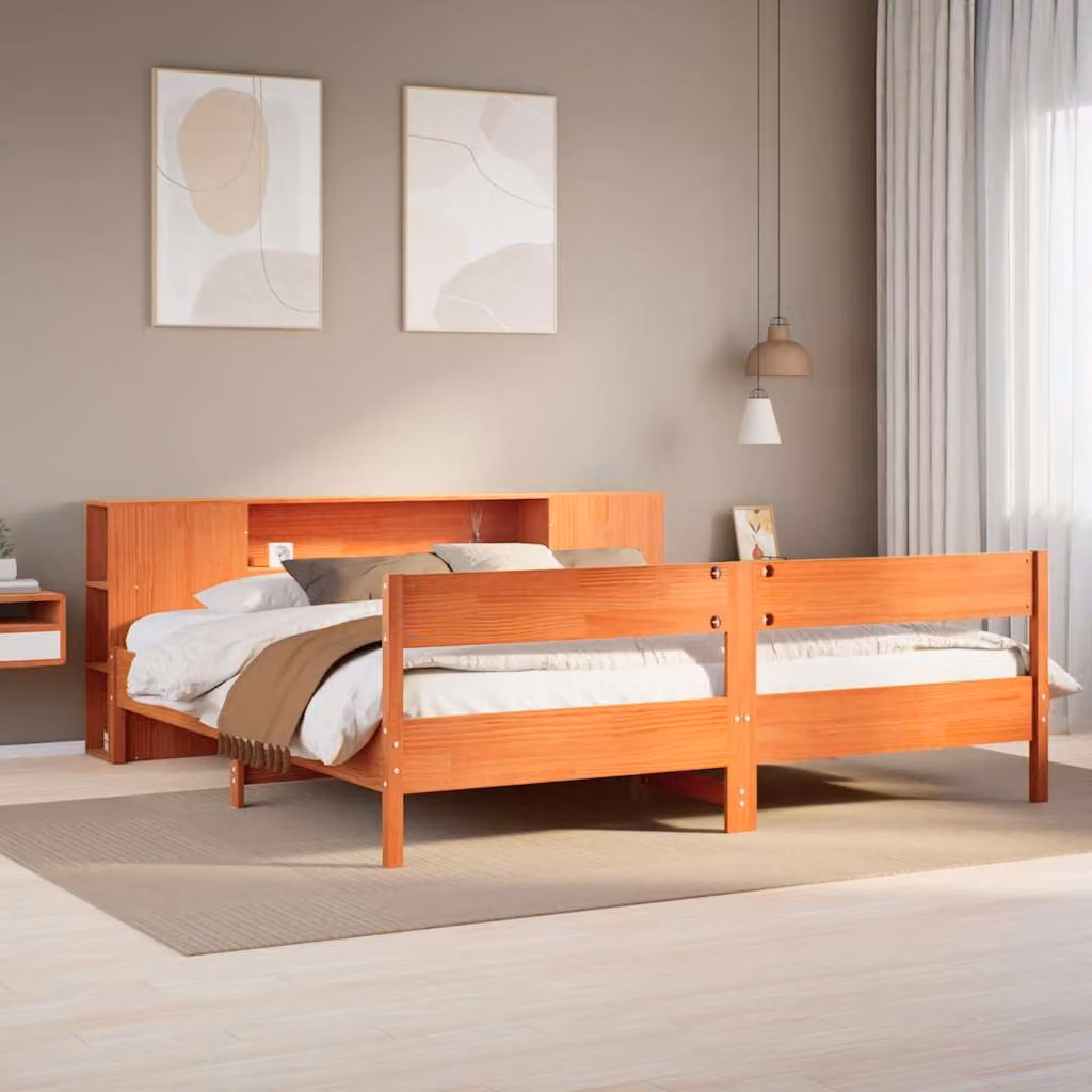 Letto Libreria vidaXL in Pino Massiccio Marrone Cera con Ripiani Laterali L/P/H: 200 x 82 x 229,5 cm