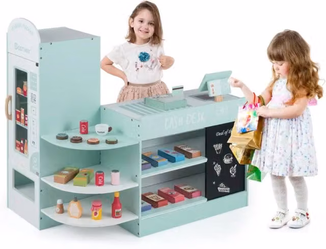 Set da gioco supermercato interattivo per bambini in MDF verde HELLOSHOP26 L/P/H: 89 x 57 x 88 cm – 1