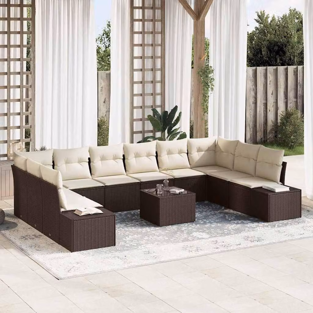 Maison Exclusive - Set di divani da giardino, 11 pezzi, color marrone, in rattan sintetico