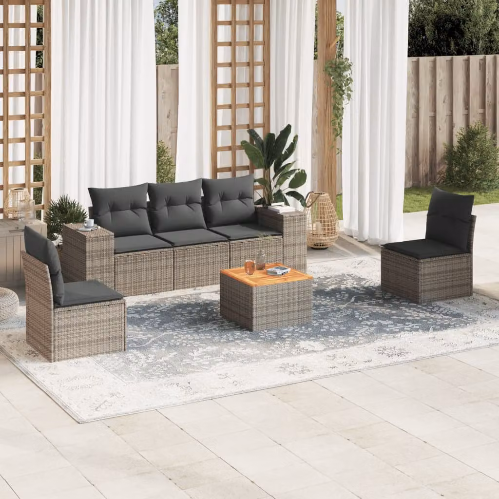 Set Divano da Giardino vidaXL 6 pz in Polyrattan Grigio con Cuscini e Tavolino – 1