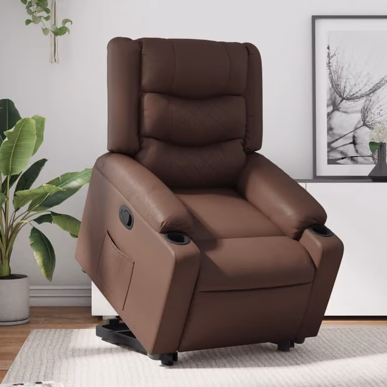 vidaXL Poltrona Alzapersona Reclinabile Marrone in Similpelle con Assistenza Elettrica