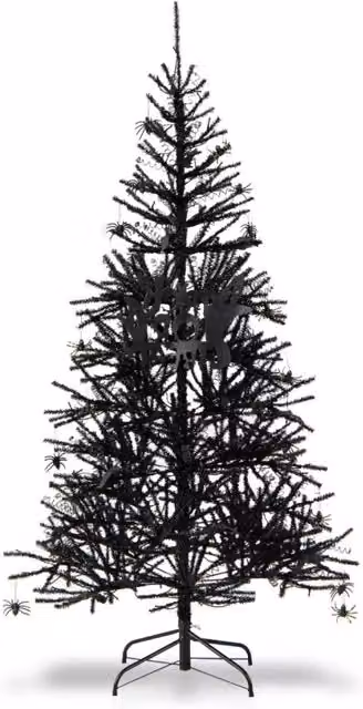 Albero artificiale di Halloween inclinato pre-Illuminato, Albero con 791 punte di rami in PVC 250 Luci LED 183cm