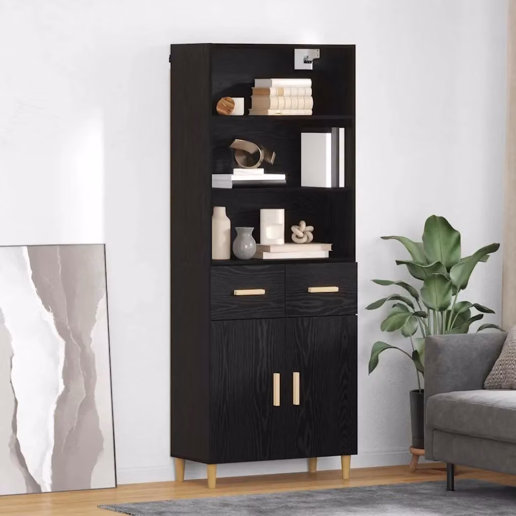 Credenza Buffet e Madia Moderna in Legno Multistrato Rovere e Nero L: 69,5 cm, P: 32,5 cm, H: 180 cm – 2