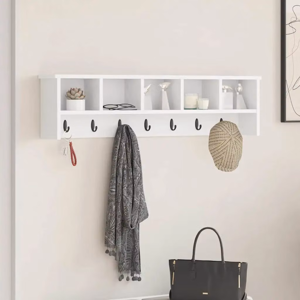 vidaXL Appendiabiti a muro moderno in MDF Bianco L: 100 cm, P: 16 cm, H: 26 cm