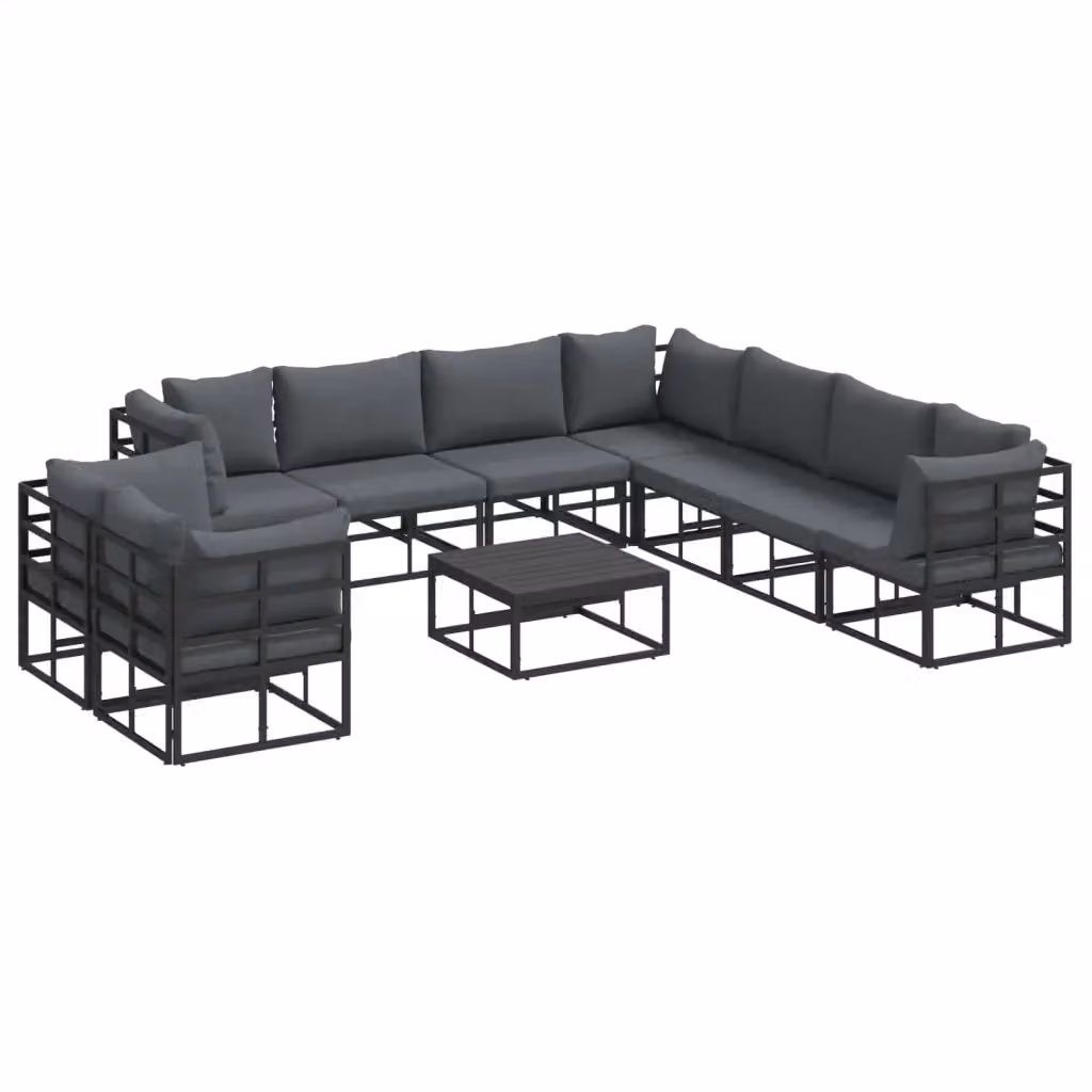 Set Divano da Giardino a L vidaXL 10 Pezzi in Alluminio Antracite con Cuscini Imbottiti e Rivestimenti Rimovibili – 2