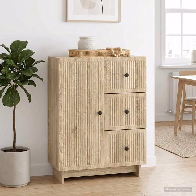 Credenza moderna vidaXL in legno ingegnerizzato color rovere sonoma, L: 66 cm, P: 34,5 cm, H: 90 cm