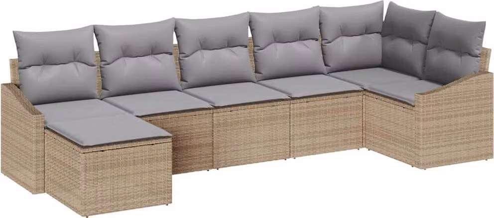 Set Divano da Giardino 7 pcs Beige e Grigio Chiaro polyrattan