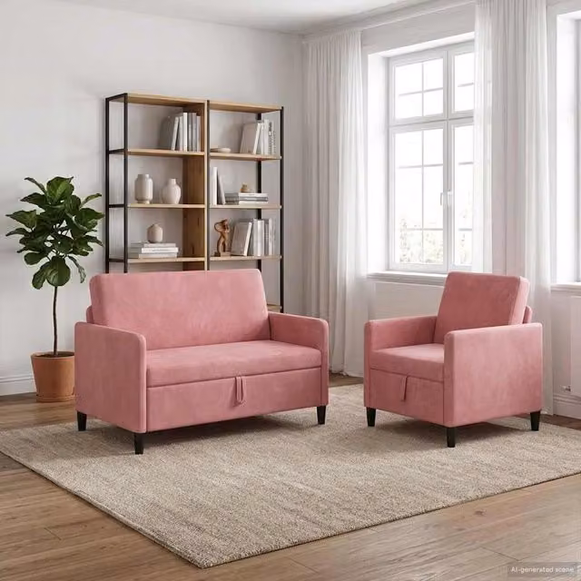 Set di 2 divani moderni vidaXL con contenitore e seduta sollevabile in tessuto rosa per il tuo soggiorno