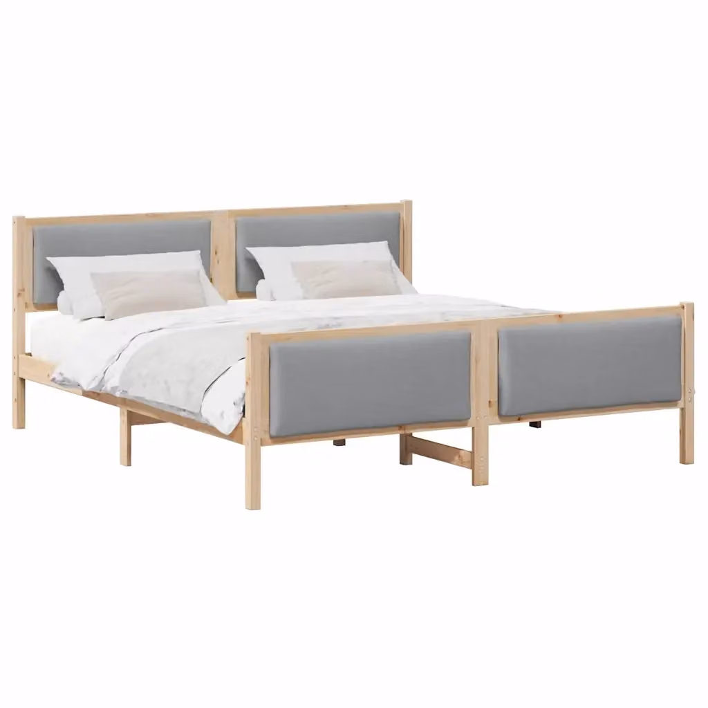 Struttura del letto moderna vidaXL in legno di pino e tessuto, Grigio e Marrone, L/P/H: 180 x 200 x 85,5 cm – 2