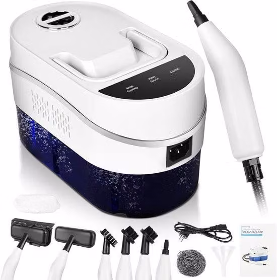 Idropulitrice - Pressione: 3,5 bar, tempo di riscaldamento: 15 s, potenza: 2500 W, serbatoio: 1,2 l, idropulitrice con 8 accessori per cucina, auto, casa, ufficio, effetto luce blu, antibatterica