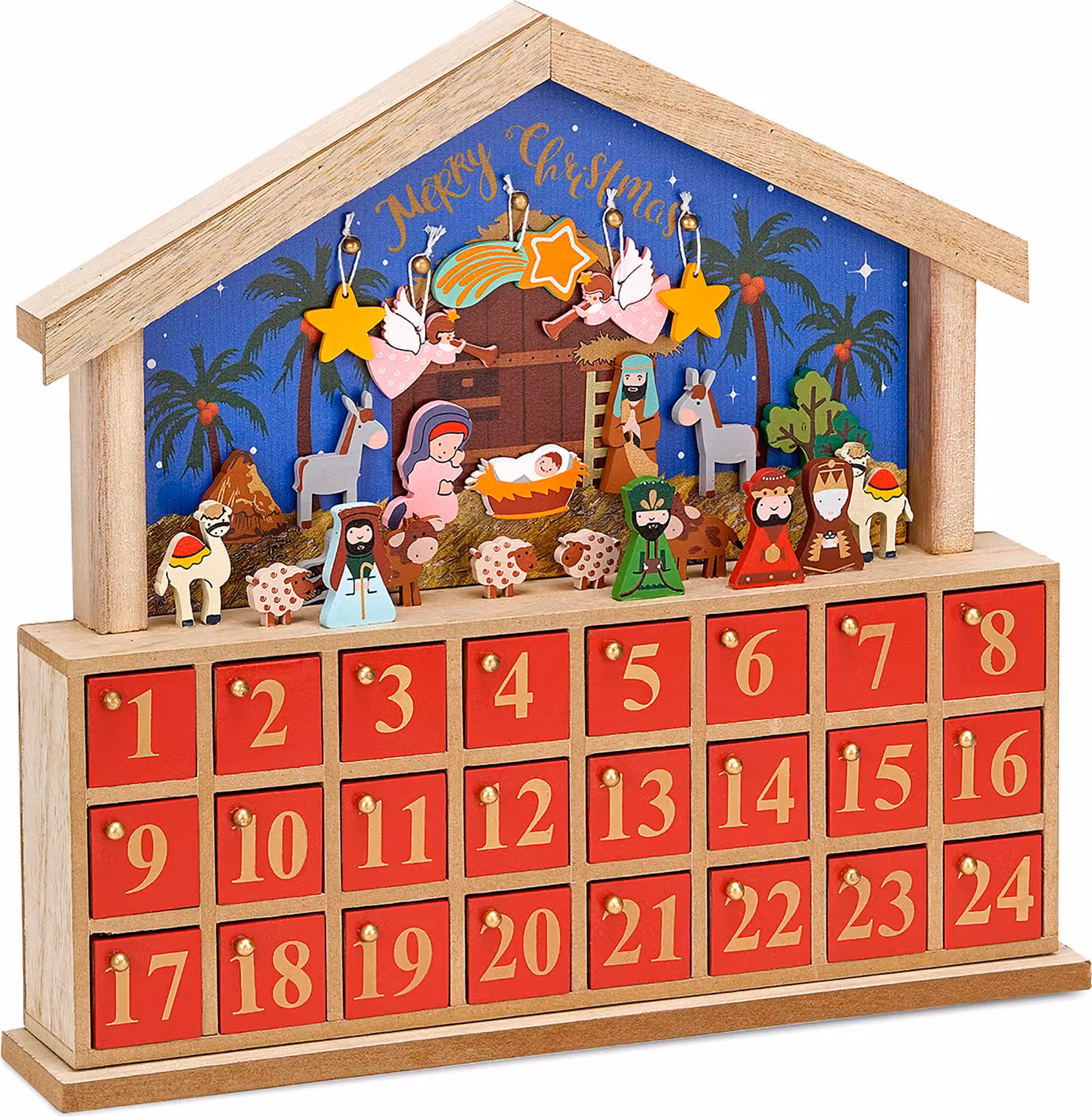 Calendario dell'Avvento BRUBAKER Legno Blu Rosso 34,5 x 32 x 6 cm