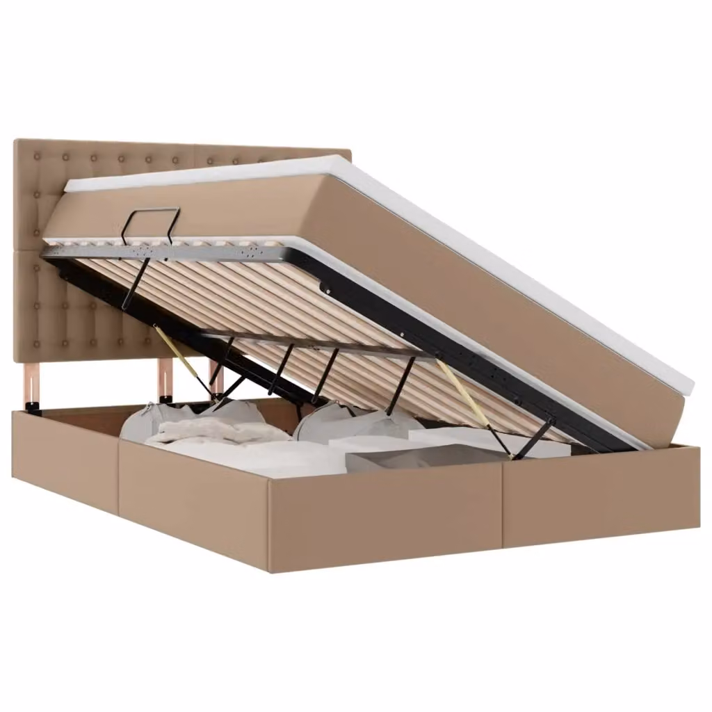 Letto con contenitore vidaXL con illuminazione LED e porta USB, colore beige, L/P/H: 140 x 200 x 128 cm – 2