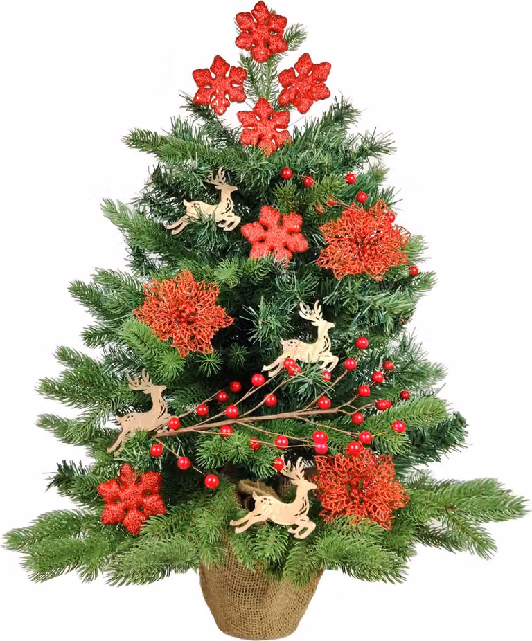 Albero di Natale artificiale decorato CERBIATTO 60 cm con illuminazione a LED IN VASO