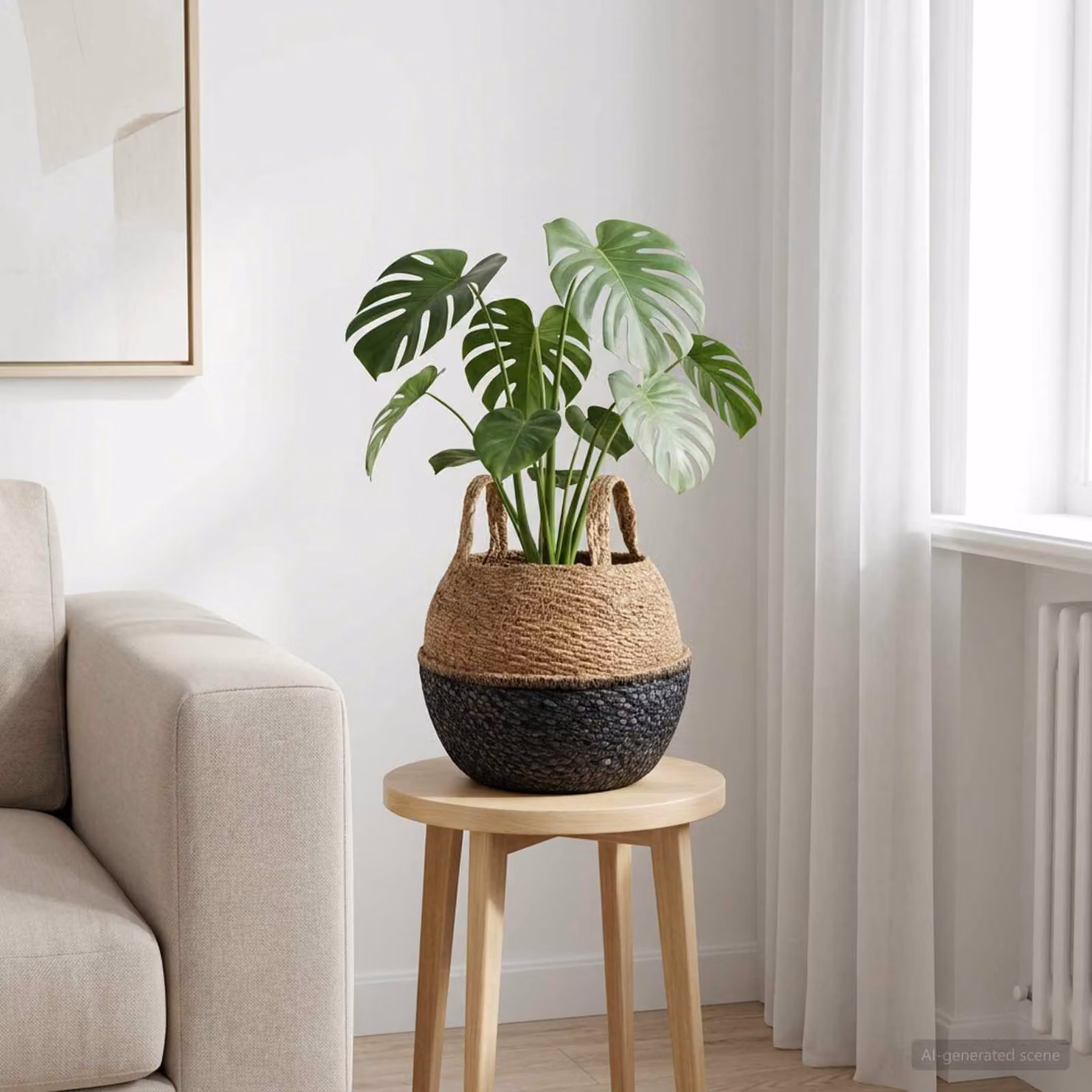 vidaXL Vaso da fiori con manici in erba marina nera, Diametro: 22 cm, Altezza: 20 cm