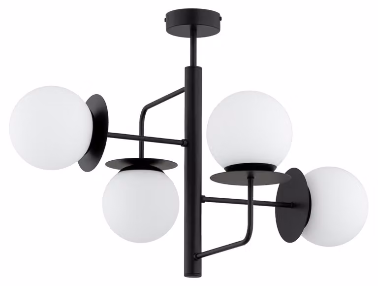 Lampada a sospensione con sfere bianche LAMUR nera 4xE14x10W in metallo, dimensioni: 55x60x62 cm, IP20 Alfa
