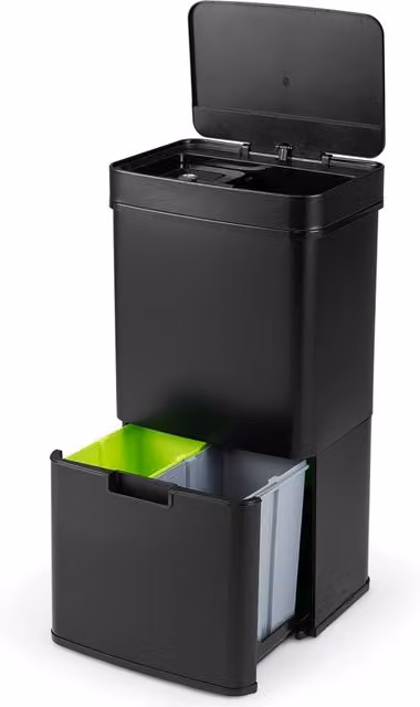 Cestino per rifiuti in acciaio inox 72L, Bidone della spazzatura da cucina con sensore di movimento 2 cestini Nero