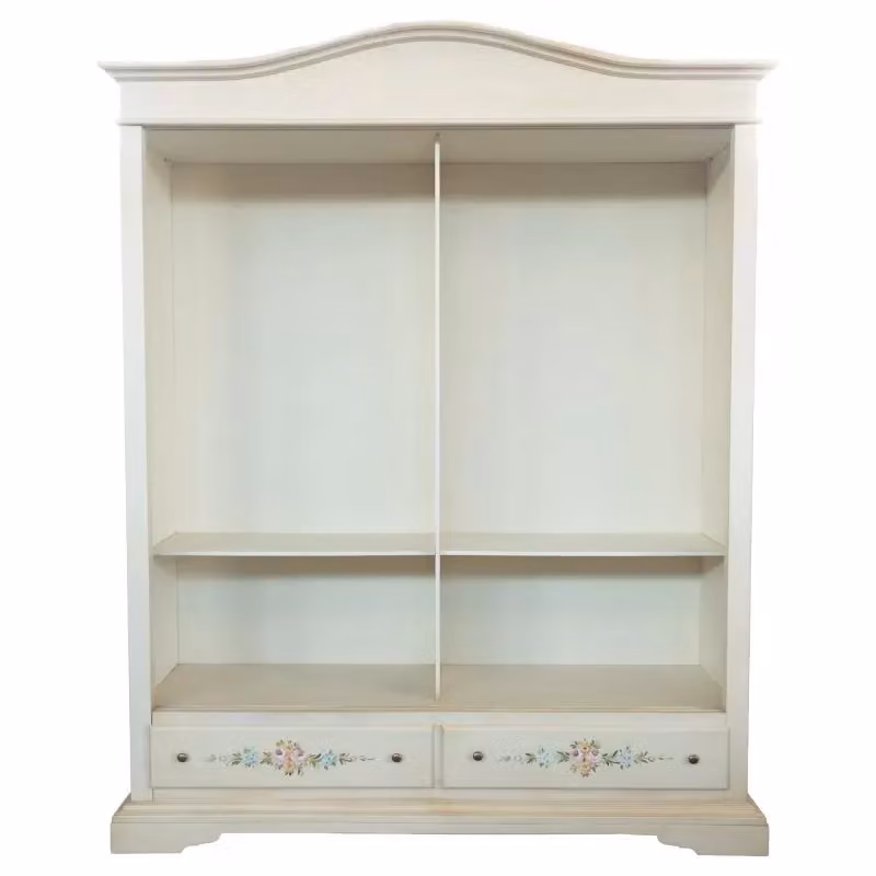 Armadio con 2 ante scorrevoli in stile shabby chic bianco anticato con decori Mobili 2G L/P/H: 180 x 67 x 225 cm – 2