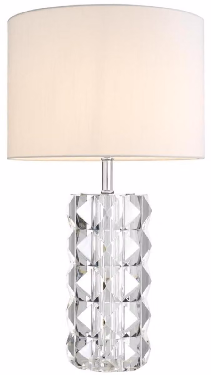 Casa Padrino lampada da tavolo in cristallo argento / bianco Ø 43 x H. 75 cm - Lampada da tavolo per hotel e ristoranti con paralume