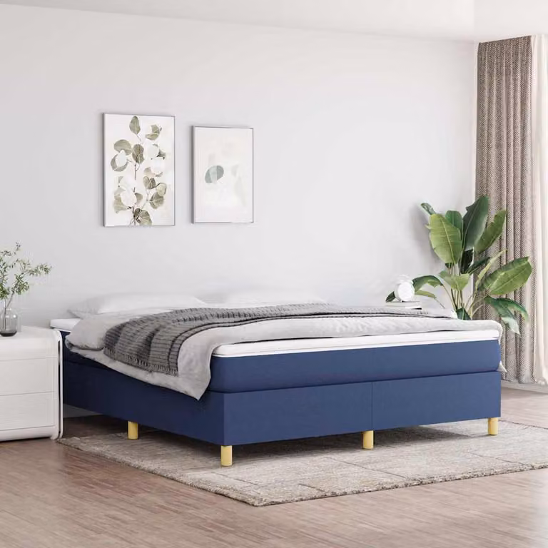vidaXL Letto Ibrido con Giroletto a Molle e Materasso in Tessuto Blu e Bianco L/P/H: 160 x 200 x 35 cm