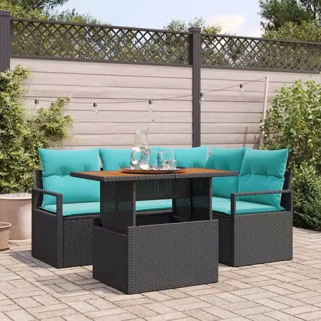 Set Divano da Giardino 5 pz 4-Numero di posti Nero e Teal 3349710