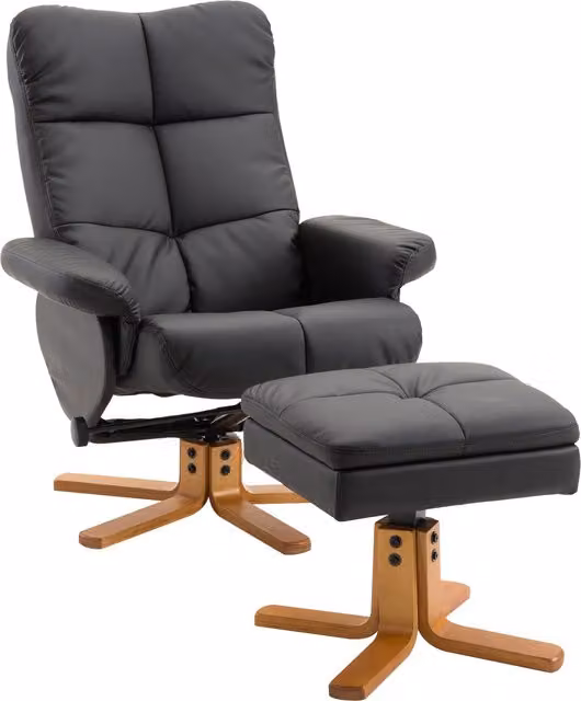 Poltrona Relax Homcom con Poggiapiedi, Reclinabile Manualmente, Imbottita in Faux Leather e Schiuma, Nero